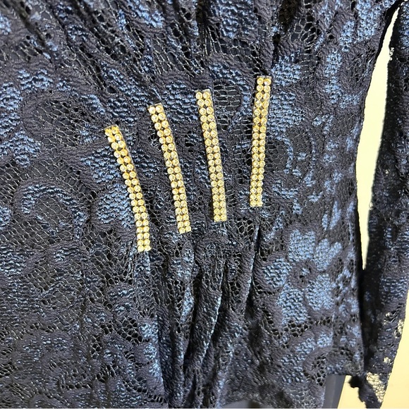 Joseph Ribkoff Dress women’s Size 14 Navy Lace overlay 3/4 sleeve Rhinestone - Picture 4 of 12